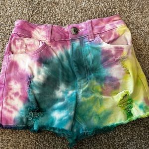 Denim tie dye shorts
